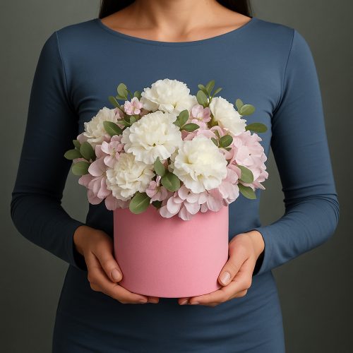 Цветы в коробке «Нежность в розовом»